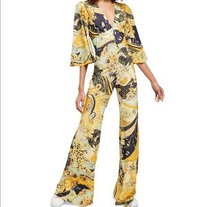 Free People Night Fever Jumpsuit - Yellow Floral Flare bottoms